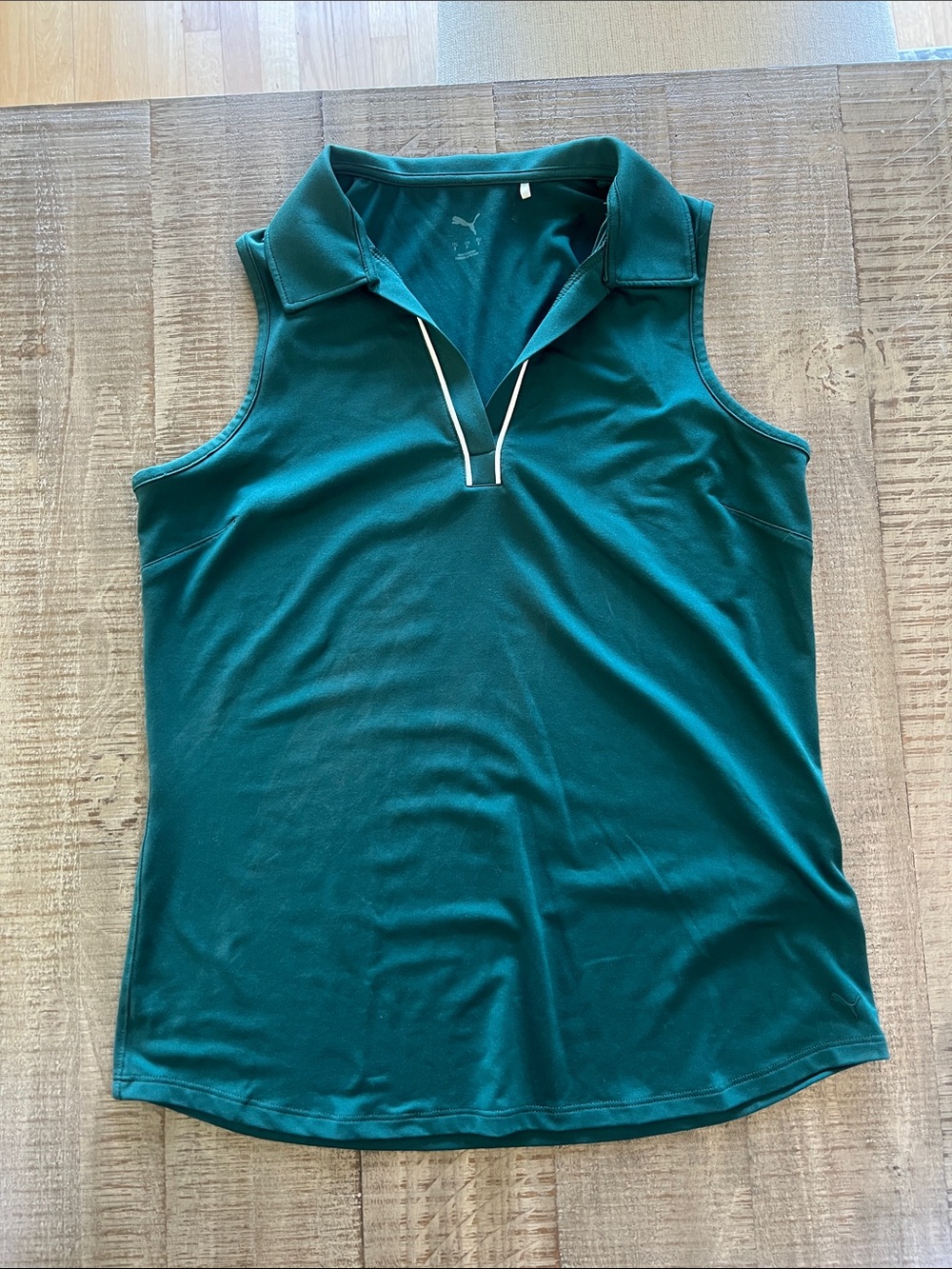 Puma Women’s Sleeveless Polo Tank Top - Teal Green with White Trim